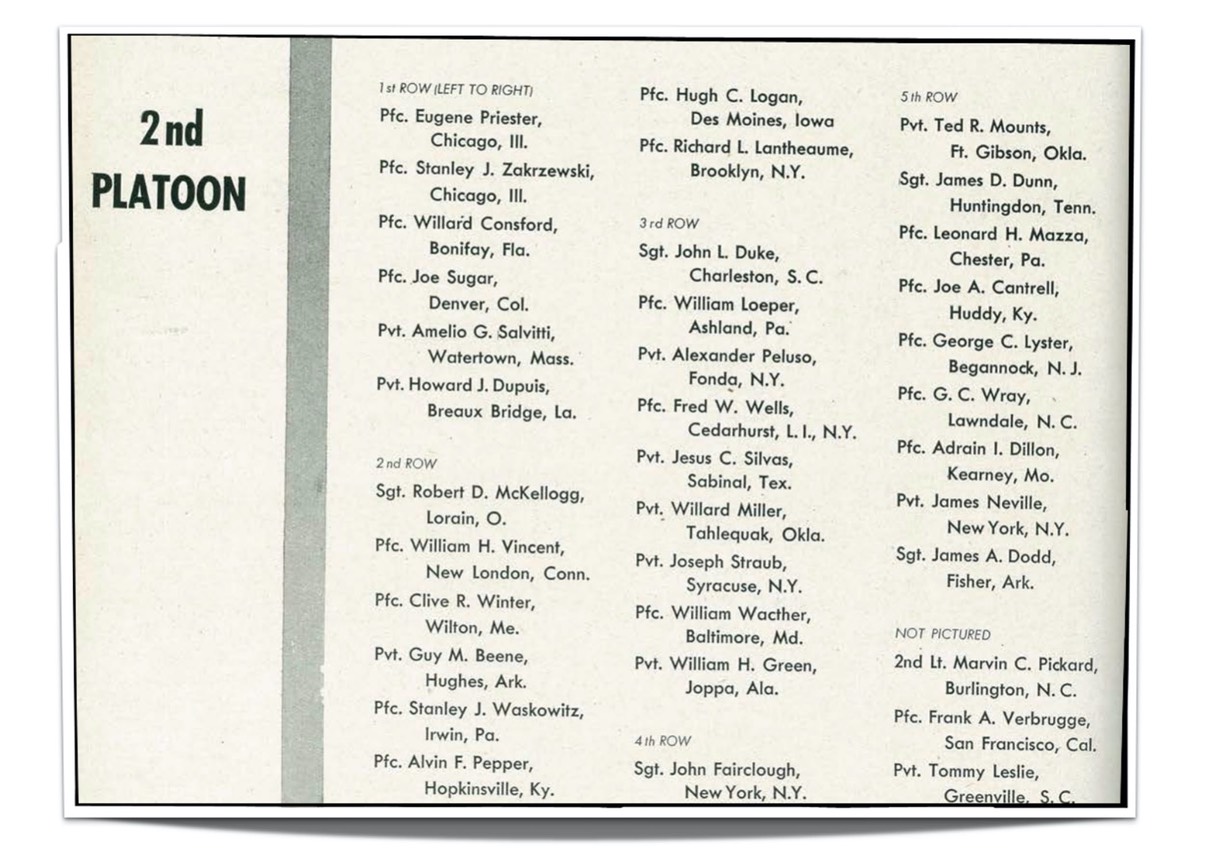 Framed 2nd Platoon Roster
